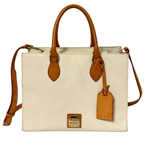 Dooney & Bourke Handbags - Dooney & Bourke Cream Leather Satchel Crossbody Bag